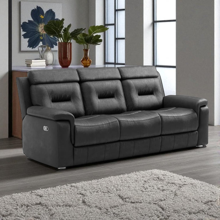 Tyson 3-Piece Manual Recliner Set In Genuine Leather Upholstery - Midnight Black