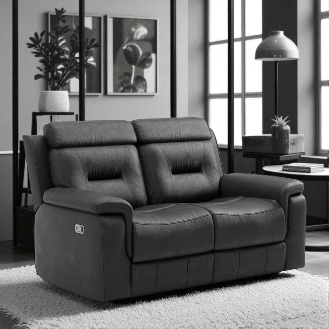 Tyson 3-Piece Manual Recliner Set In Genuine Leather Upholstery - Midnight Black