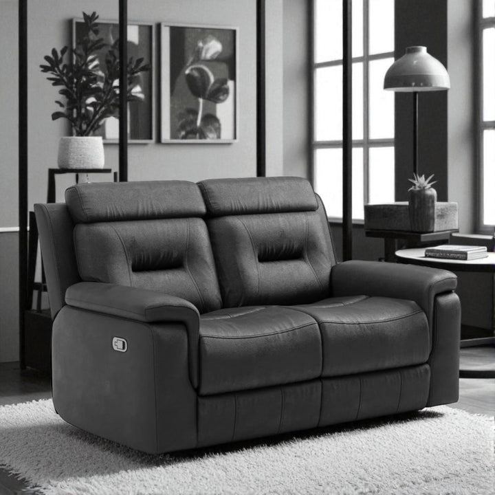 Tyson 3-Piece Manual Recliner Set In Genuine Leather Upholstery - Midnight Black