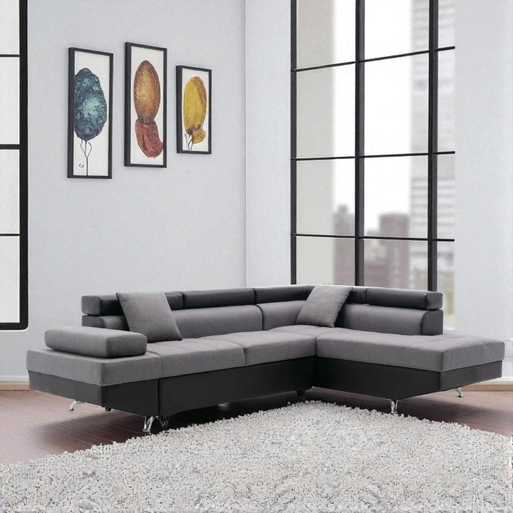 Kingston 5-Seater Sectional Sofa Bed With RHF Storage Chaise - Grey/ Black