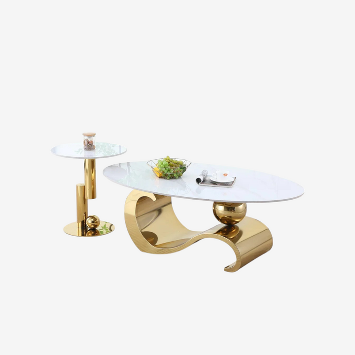 Jocelyn Metallic Coffee Table Set In Polished Gold/ White Finish