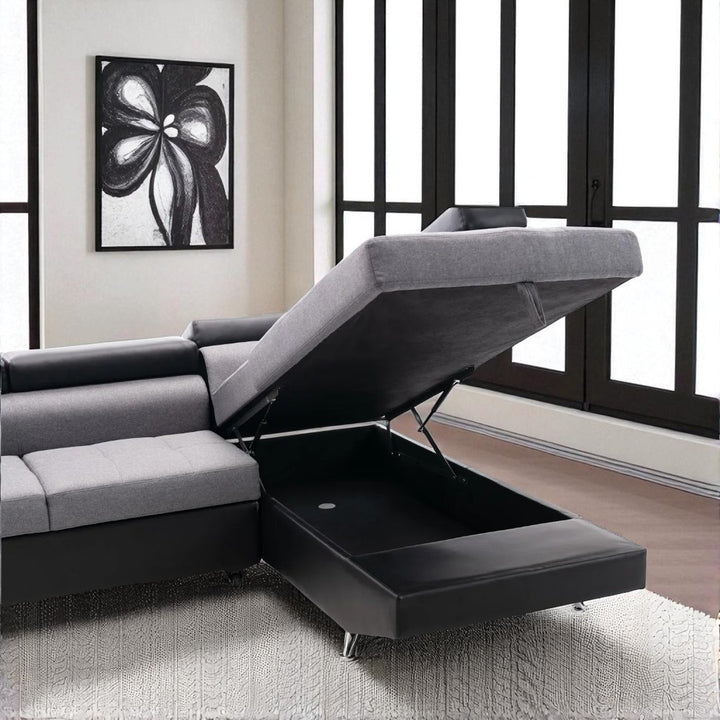 Kingston 5-Seater Sectional Sofa Bed With RHF Storage Chaise - Grey/ Black