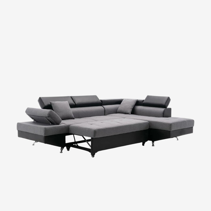Kingston 5-Seater Sectional Sofa Bed With RHF Storage Chaise - Grey/ Black