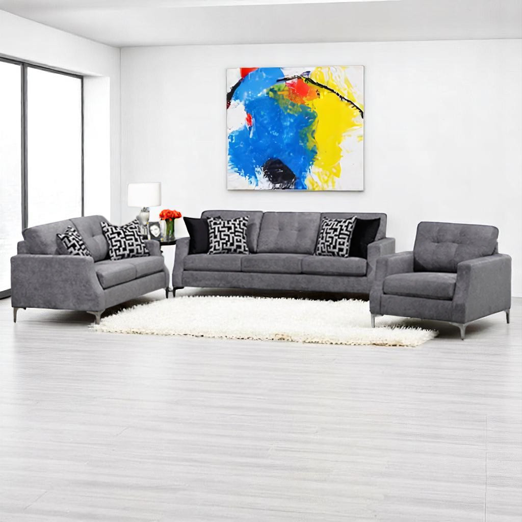 Luxor 3-Piece Sofa Set In Fabric Upholstery - Graphite