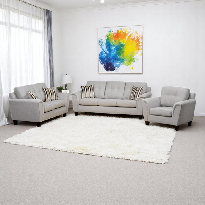 Monroe 3-Piece Sofa Set In Fabric Upholstery - Platinum