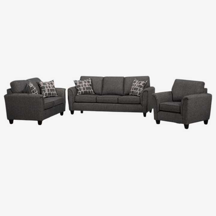 Langley 3-Piece Sofa Set In Fabric Upholstery - Charcoal