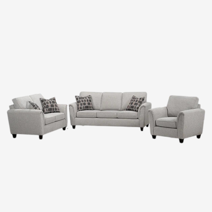 Langley 3-Piece Sofa Set In Fabric Upholstery - Light Grey