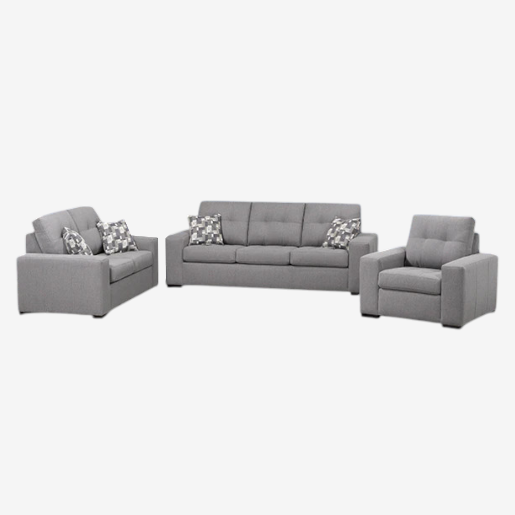 Belle 3-Piece Sofa Set In Fabric Upholstery - Silver Grey