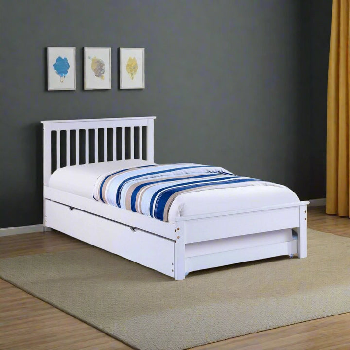 Madeline Classy Platform Bed Frame With Storage Drawers & Pull-Out Trundle - White