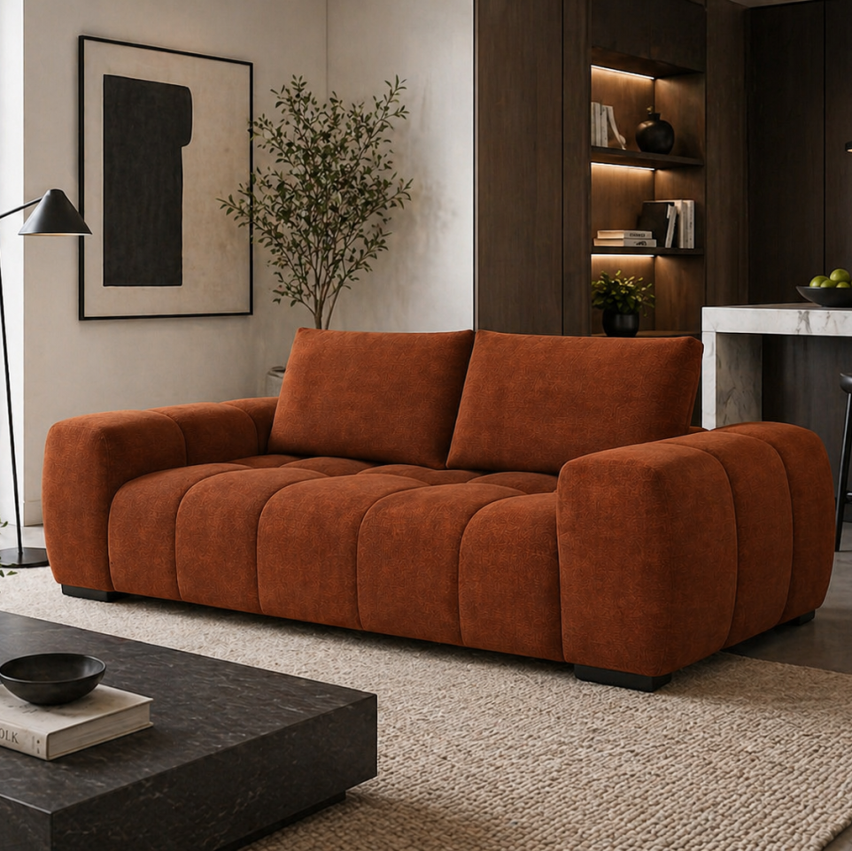 Zara Rust 3-Seater Sofa In Fabric Upholstery