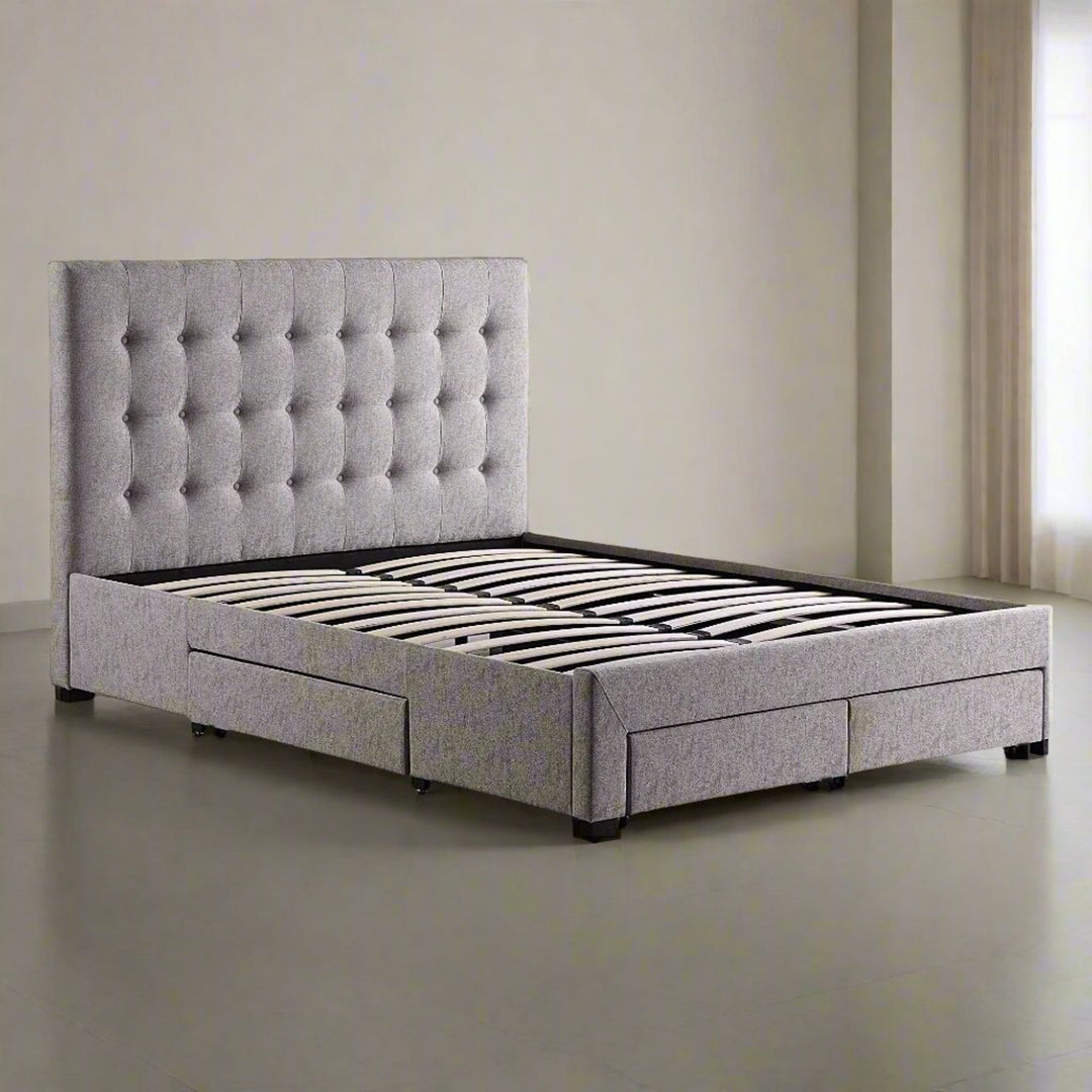 Axton Platform Bed Frame In Fabric Upholstery - Striking Grey
