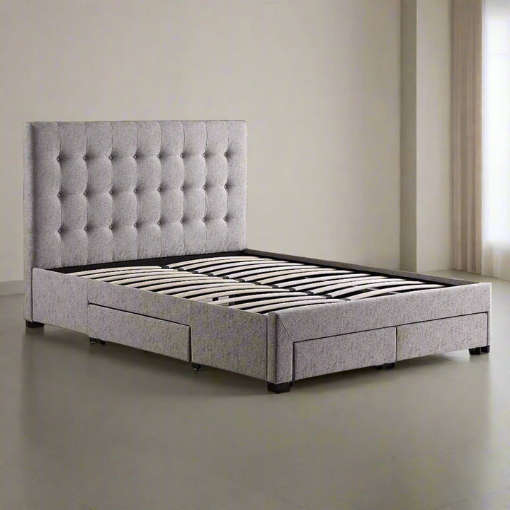 Axton Platform Bed Frame In Fabric Upholstery - Striking Grey