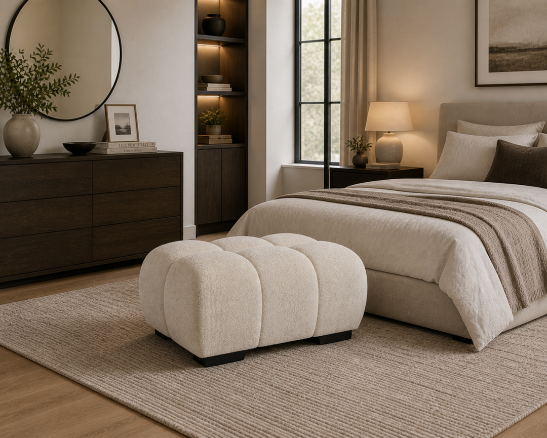 Wise Fabric Upholstered Beige Bubble Accent Ottoman
