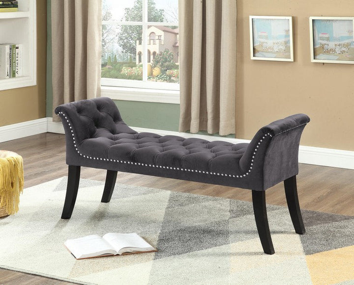 Joy Velvet Upholstered Bench With Nail Head Detailing - Striking Grey