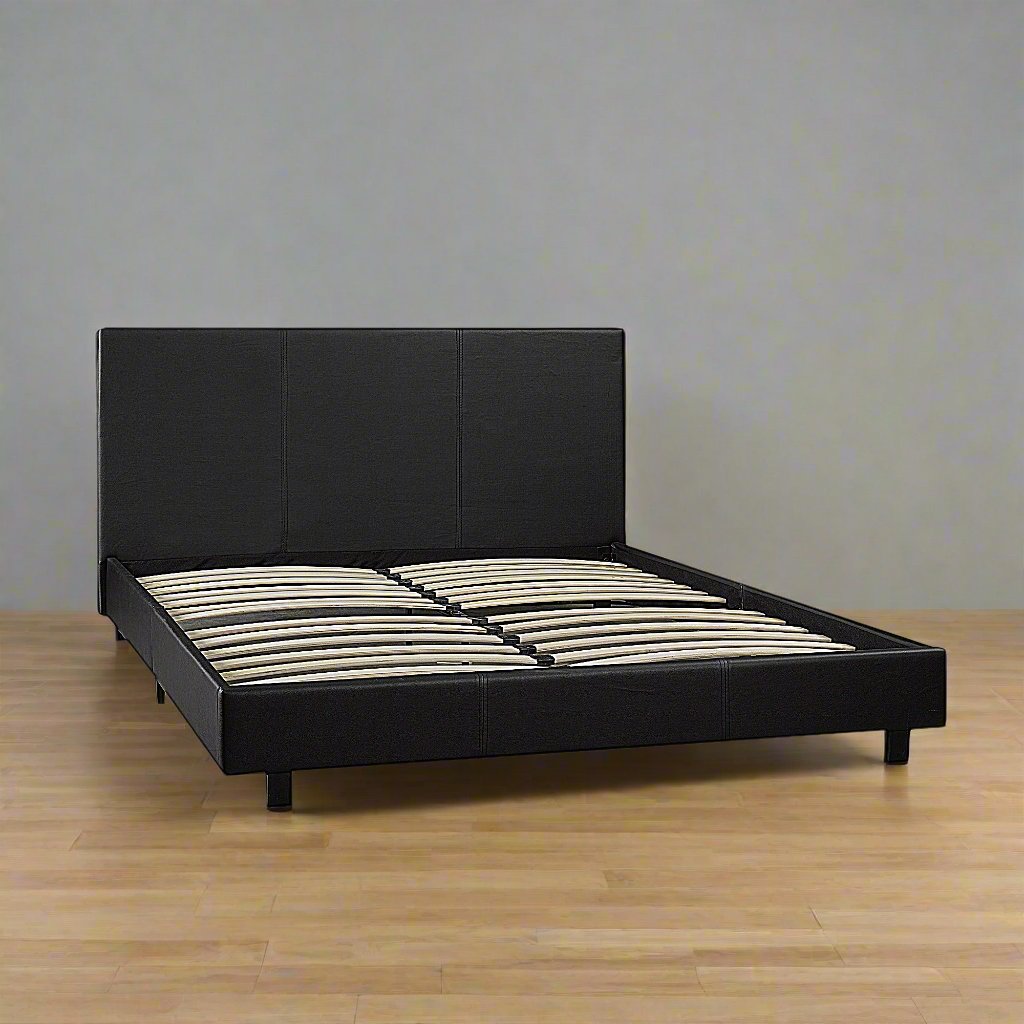 Lennox Platform Bed Frame In Faux Leather Upholstery - Black