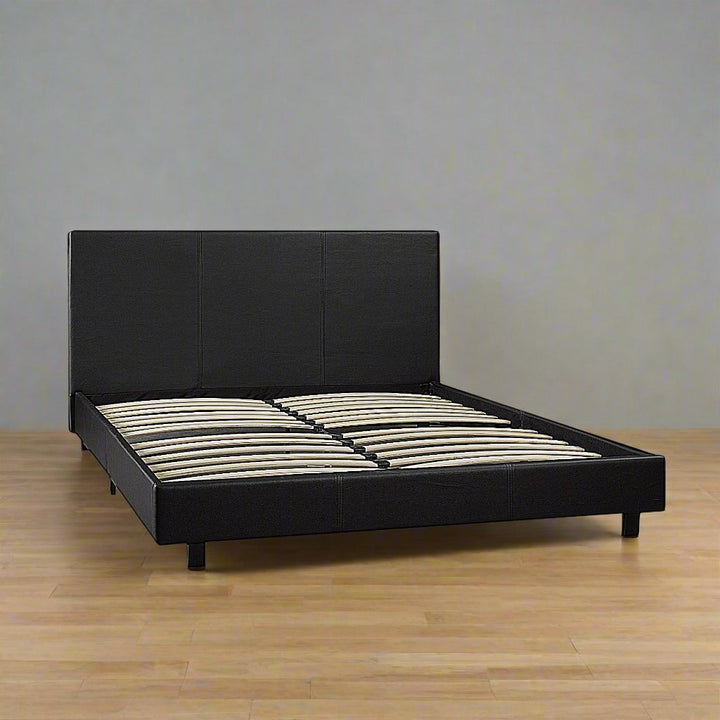 Lennox Platform Bed Frame In Faux Leather Upholstery - Black