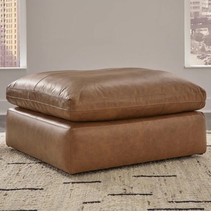 3090108 Emilia Oversized Accent Ottoman In Leather Upholstery - Caramel | Signature Design By Ashley