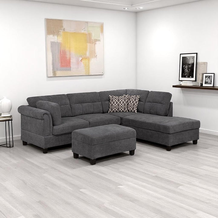 Oasis Fabric Upholstered Sectional Sofa With RHF Chaise - Grey