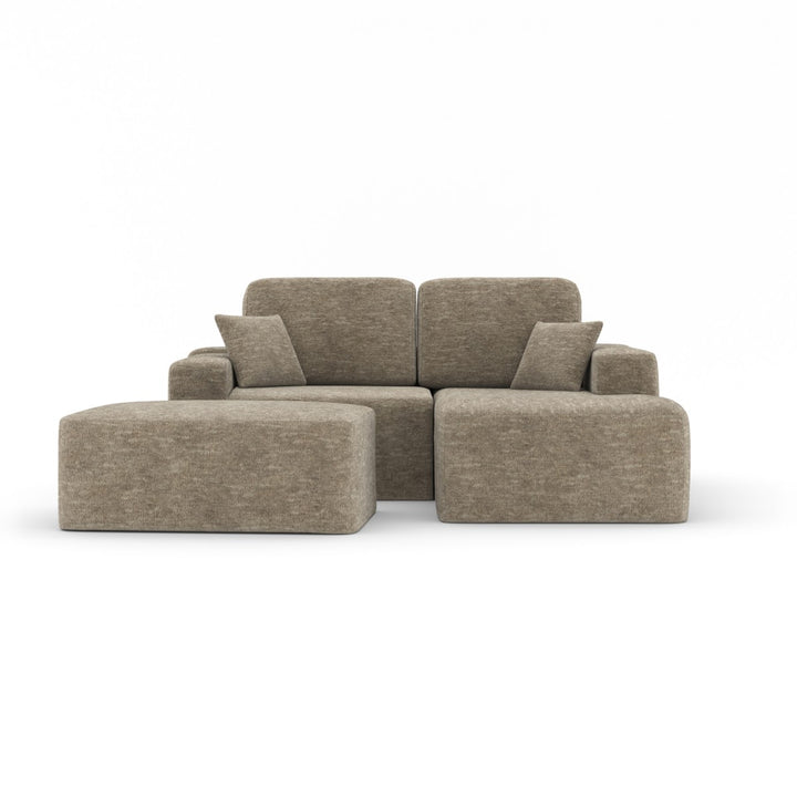 Lime Taupe Sectional Sofa With Ottoman In Fabric Upholstery