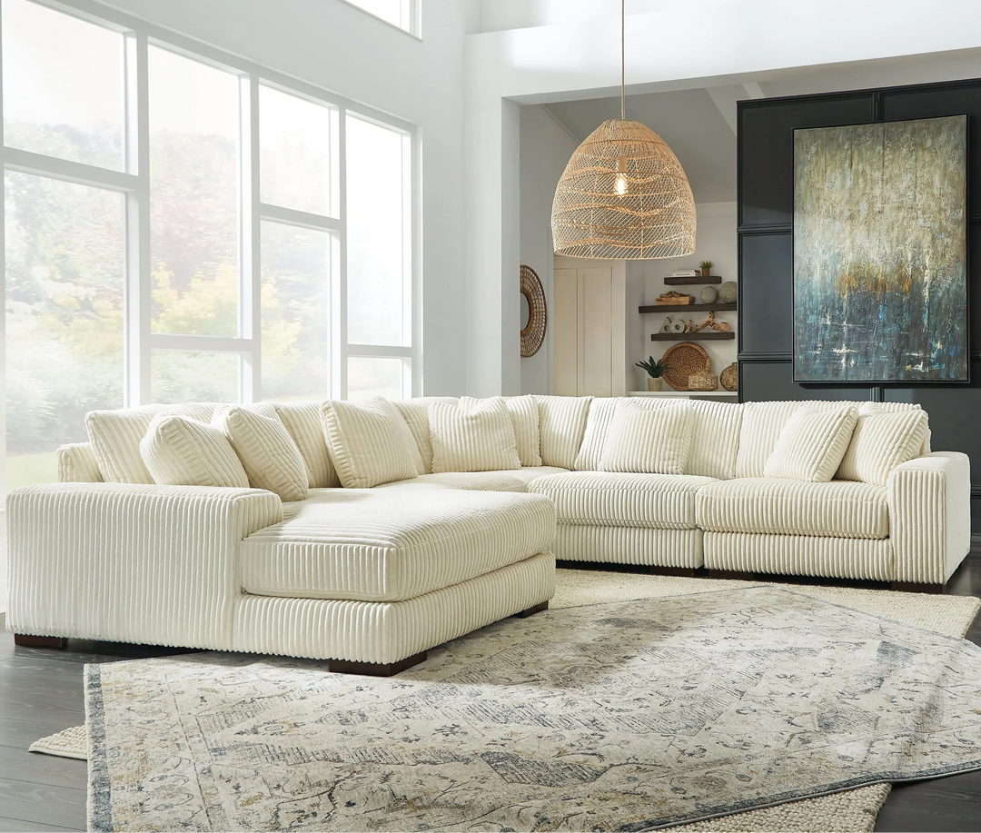 21104S6 Lindyn 5-Piece LAF Sectional Sofa in Fabric Upholstery - Ivory | Signature Design by Ashley