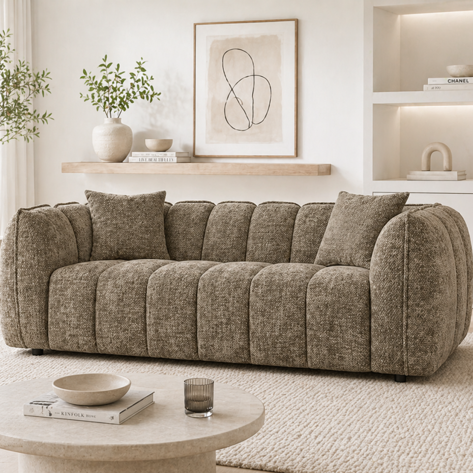 Bulma Taupe 3-Seater Sofa In Fabric Upholstery