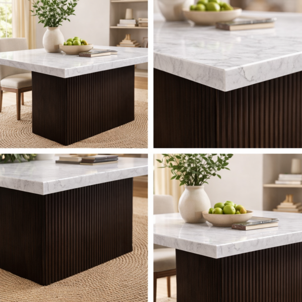 Fluk Wooden Dining Table With Marble Top - Espresso/ White