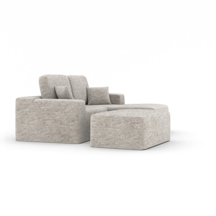 Lime Beige Sectional Sofa With Ottoman In Fabric Upholstery