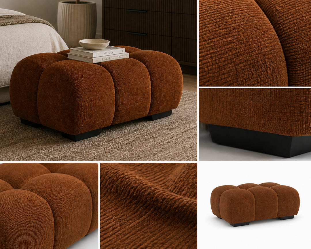 Wise Fabric Upholstered Rust Bubble Accent Ottoman
