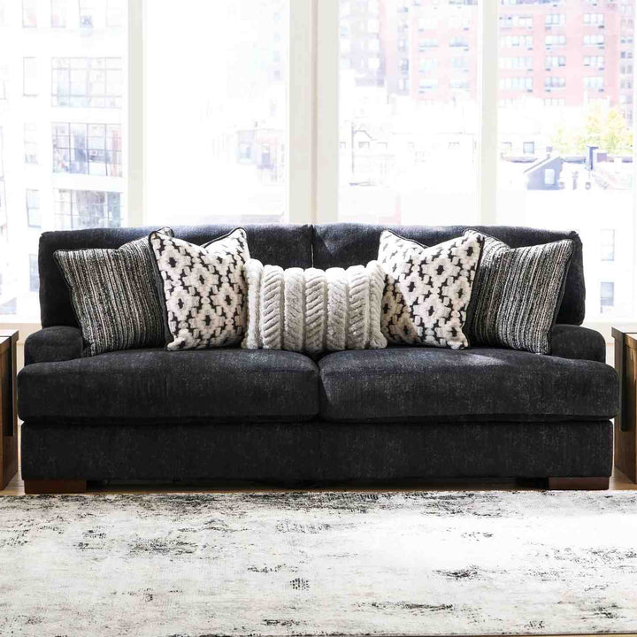 8040438 Whitmore Manor Stationary Sofa In Fabric Upholstery - Black Pearl | Benchcraft By Ashley