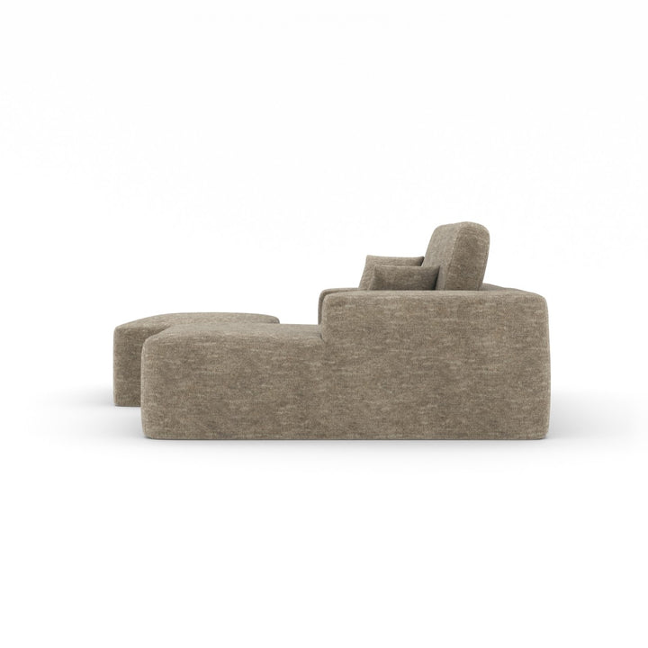 Lime Taupe Sectional Sofa With Ottoman In Fabric Upholstery