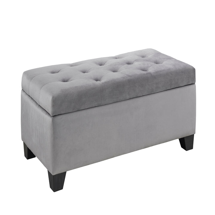 Shiv Fabric Upholstered Grey Storage Accent Ottoman