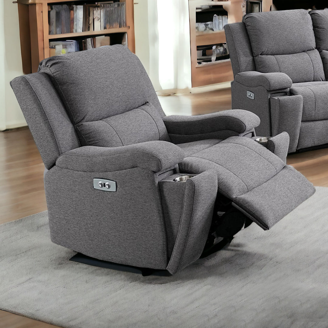 Lexar 3-Piece Power Recliner Set In Soft Fabric Upholstery - Appealing Grey