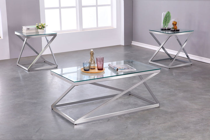 Modern 3-Piece Silver Coffee Table Set with Tempered Glass Tops