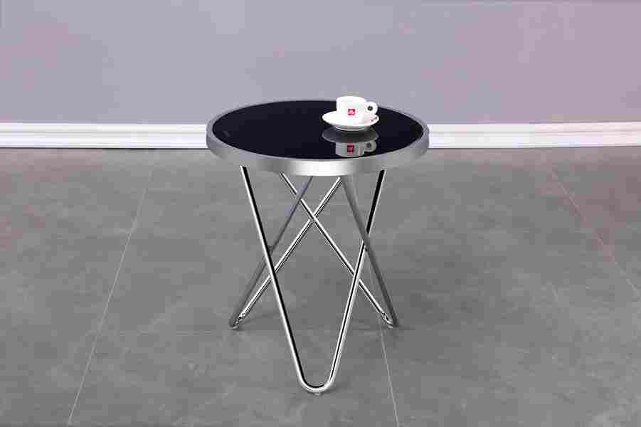 Contemporary Silver Accent Table with Tempered Glass Top - Minimalist and Versatile
