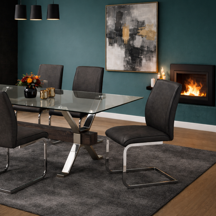 Surrey 7-Piece Grey Dining Table Set With Glass Tabletop