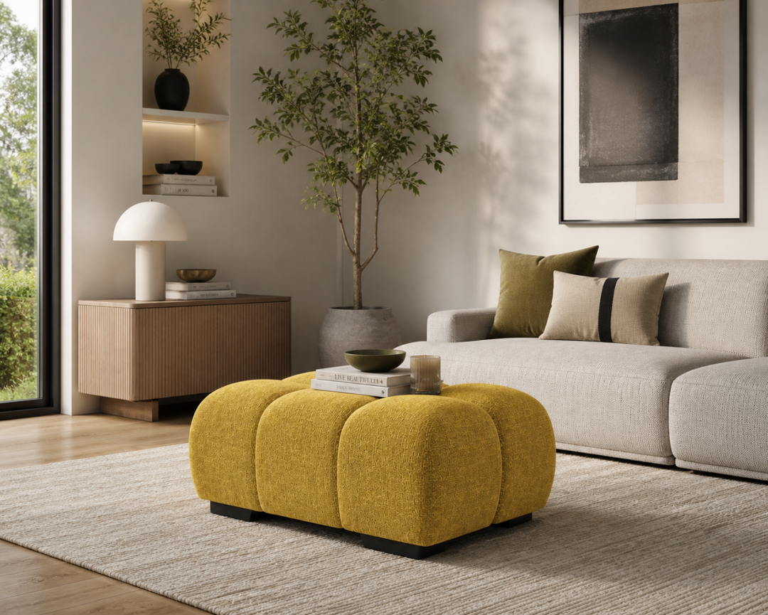 Wise Fabric Upholstered Yellow Bubble Accent Ottoman