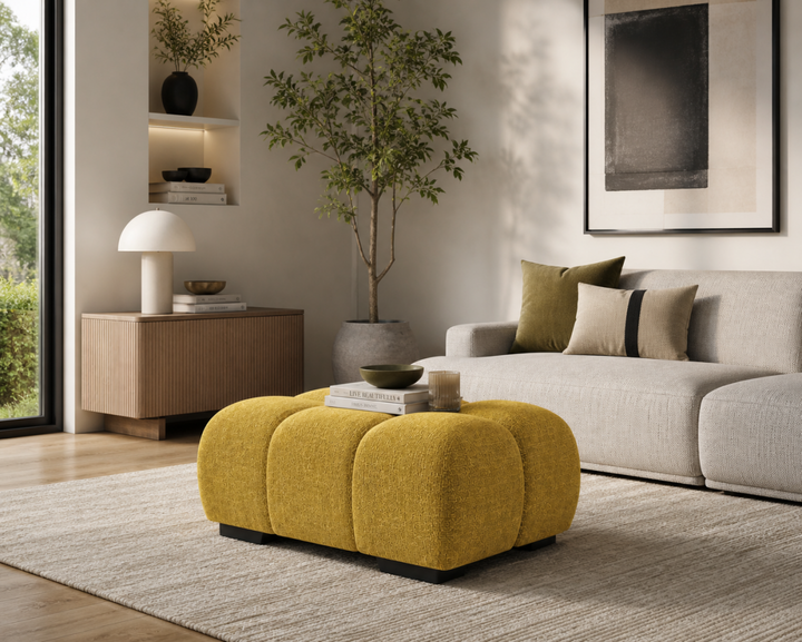 Wise Fabric Upholstered Yellow Bubble Accent Ottoman
