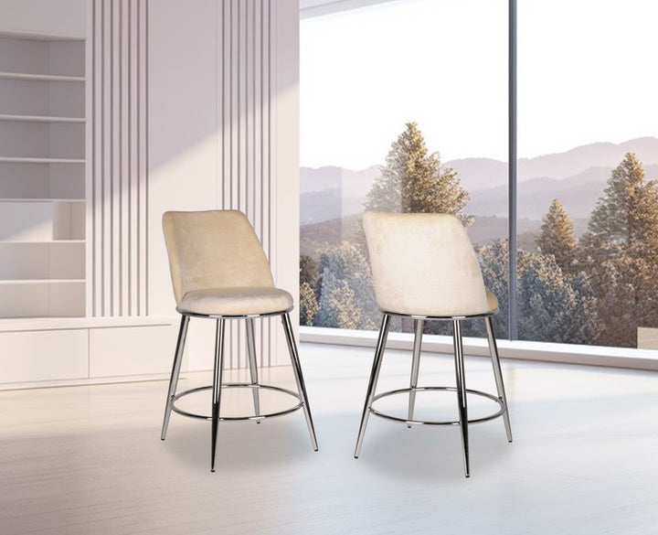 Nova Beige Counter Stool – Set of 2 | Modern Design with Chrome Legs & Footrest