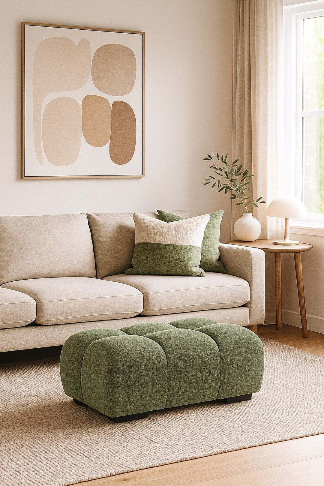 Wise Fabric Upholstered Green Bubble Accent Ottoman
