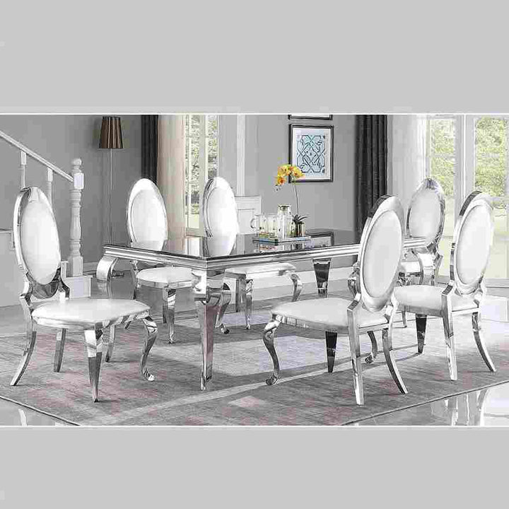 Luxurious Anchorage Oval Back Side Chairs in Cream and Chrome (Set of 2)