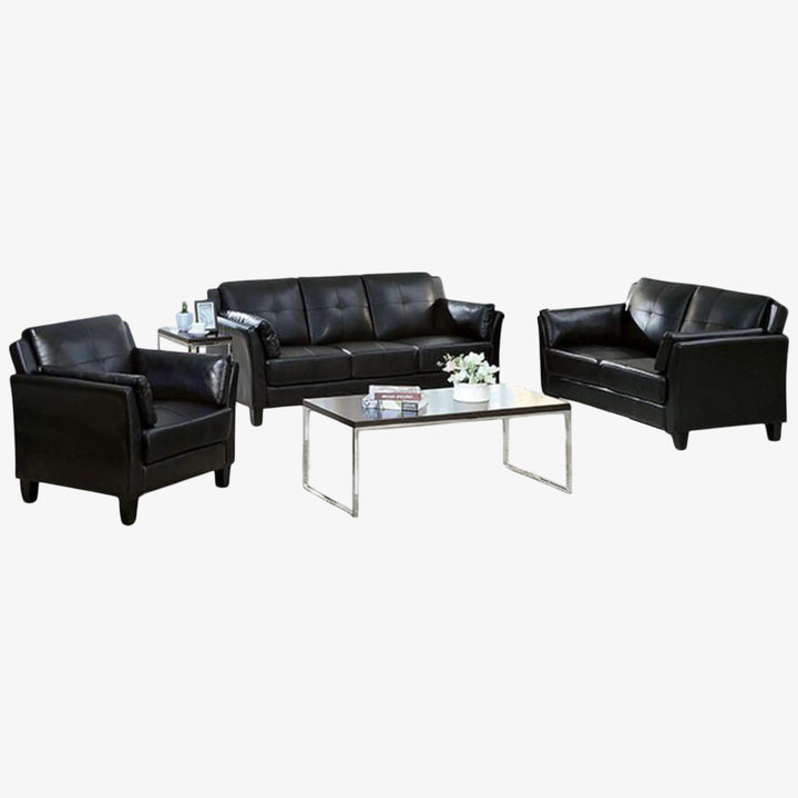 Connor 3-Piece Tranquil Sofa Set In PU Leather Upholstery - Black