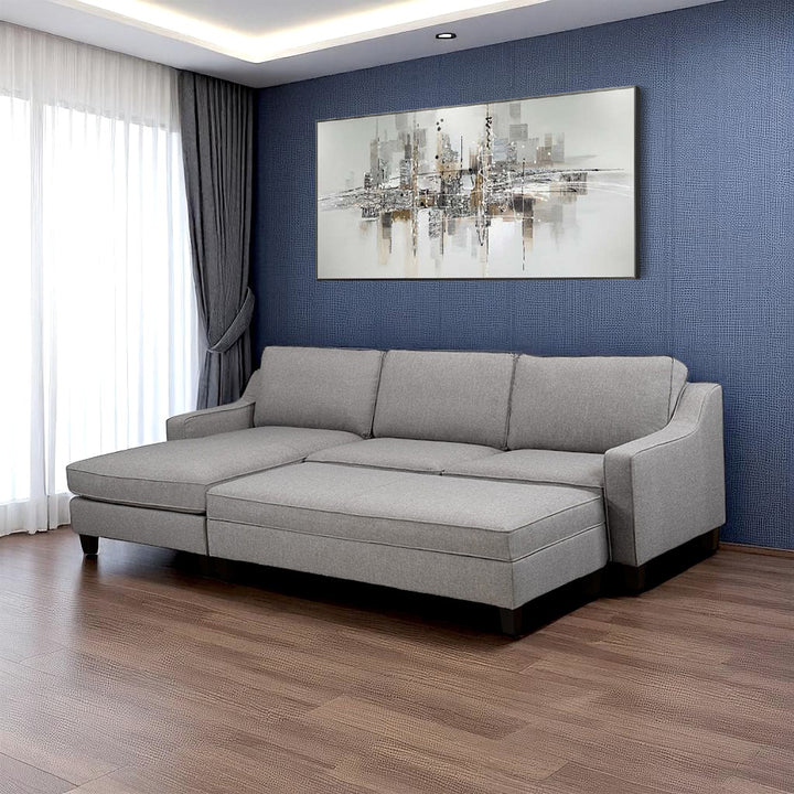 Wesley Sectional Sofa In Fabric Upholstery With LHF Chaise & Storage Ottoman - Grey