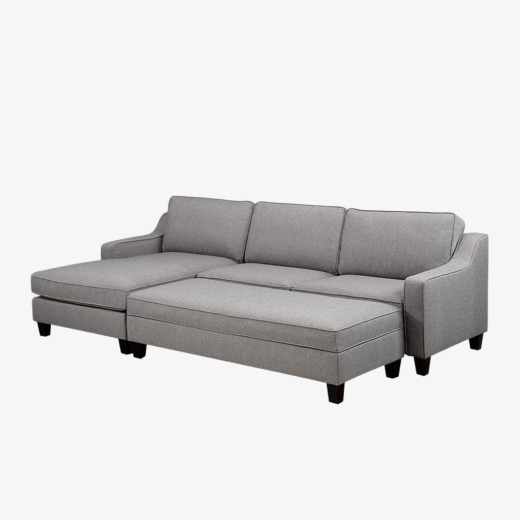 Wesley Sectional Sofa In Fabric Upholstery With LHF Chaise & Storage Ottoman - Grey