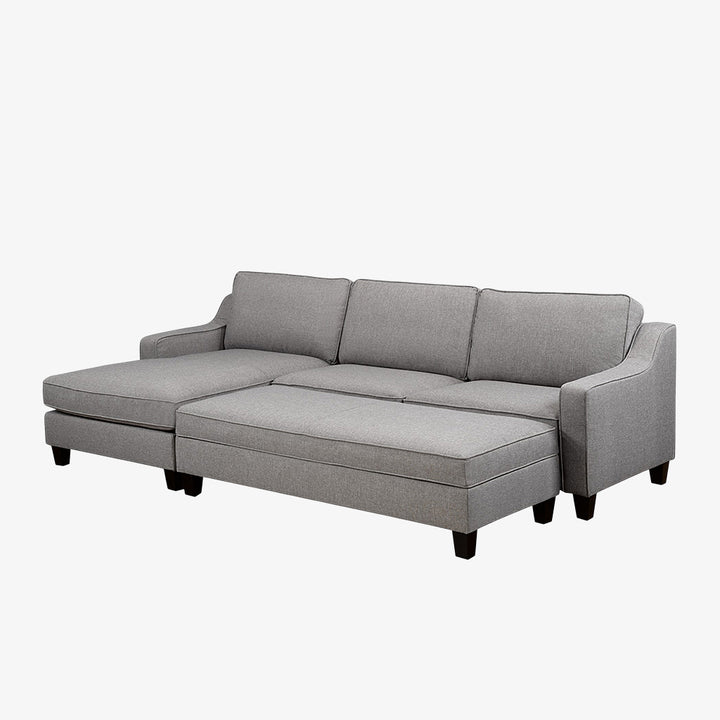 Wesley Sectional Sofa In Fabric Upholstery With LHF Chaise & Storage Ottoman - Grey