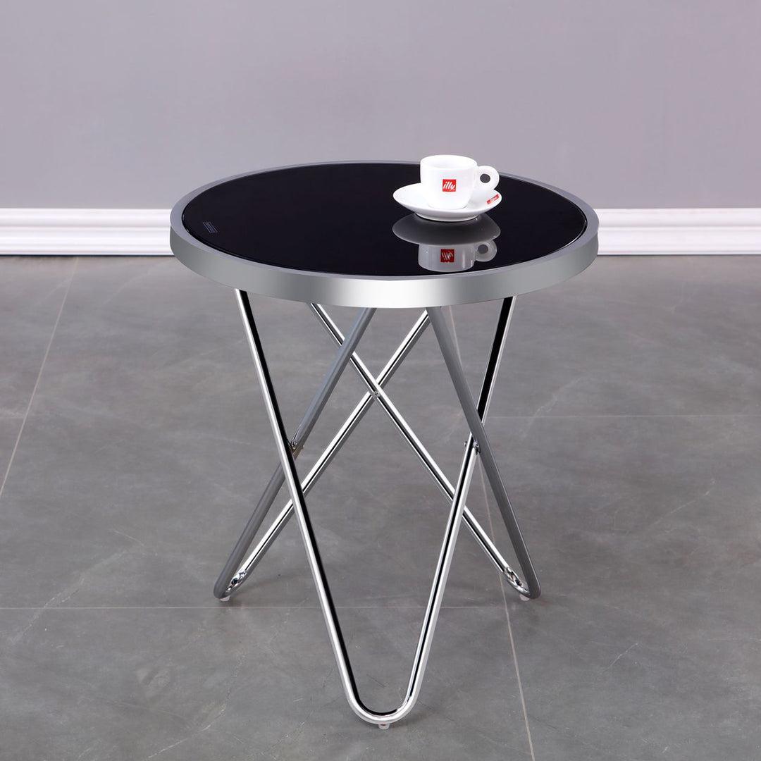 Contemporary Silver Accent Table with Tempered Glass Top - Minimalist and Versatile