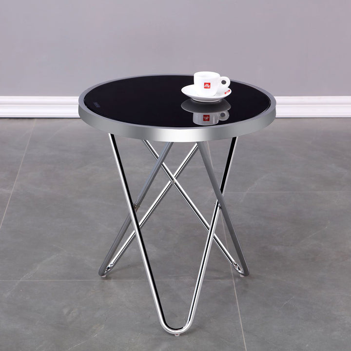 Contemporary Silver Accent Table with Tempered Glass Top - Minimalist and Versatile
