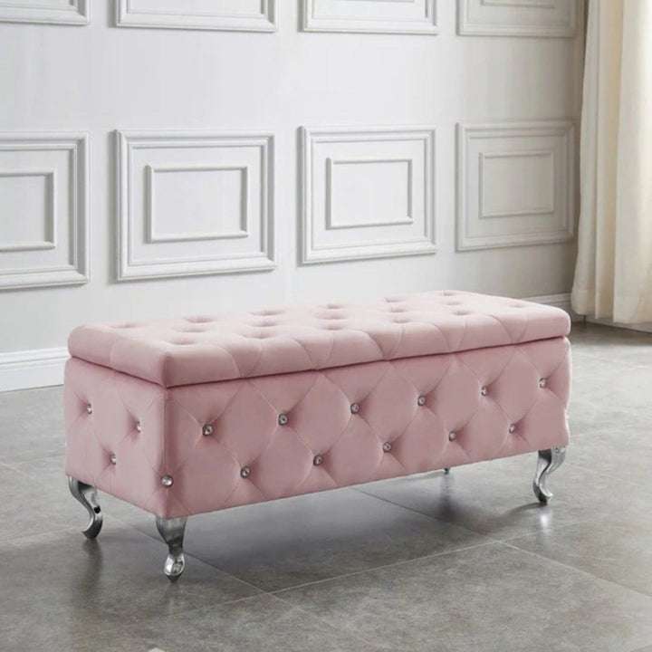 Stella Rectangular Storage Ottoman Bench In Appealing Blush Pink Finish