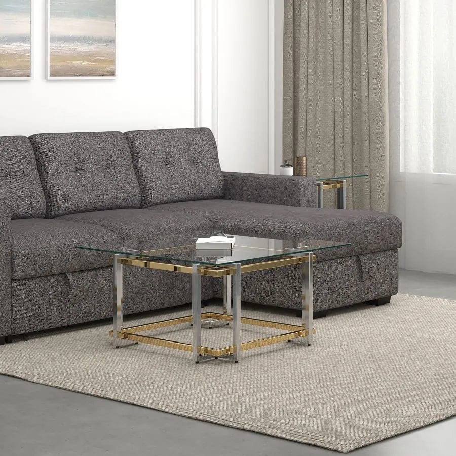 Scarlett Timeless Coffee Table With Tempered Glass & Silver/ Gold Finish | Available In Square & Rectangle Shapes
