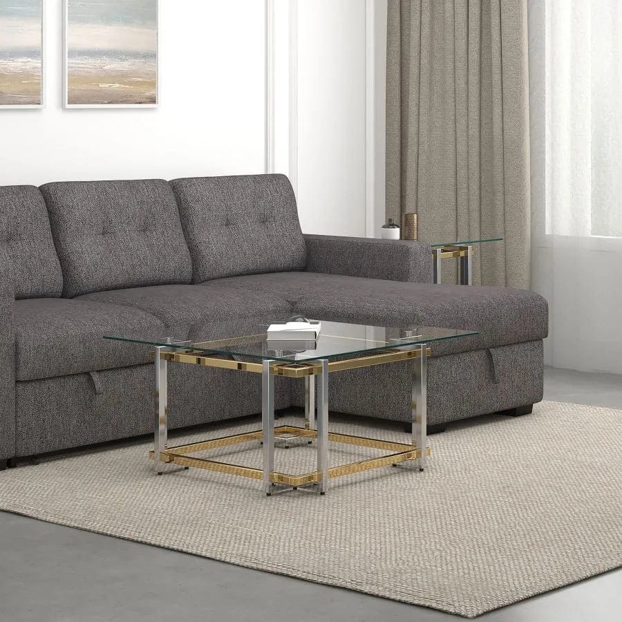 Nspire Contemporary Square Glass & Metal Coffee Table in Silver & Gold