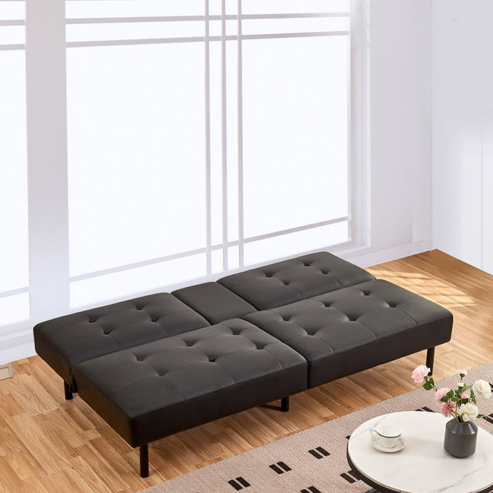 Stunning & Relaxing Sofa Bed With Drop Down Cup Holder | Black PU